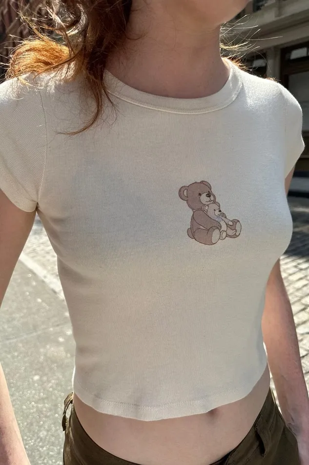 Ashlyn Teddy Bear Top Ivory Women Brandy Melville Tops