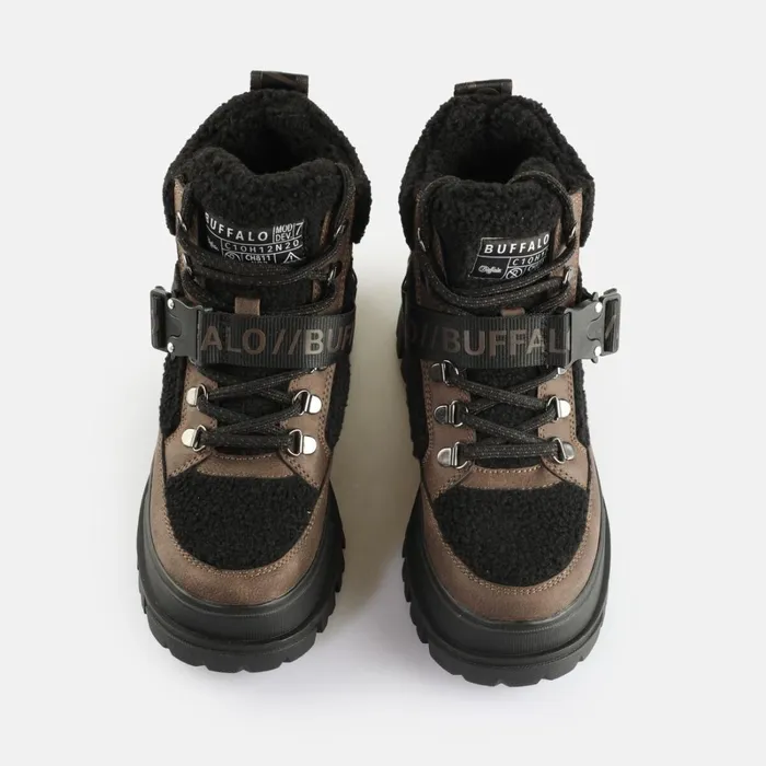 Aspha Com Mid Warm Brown Black Buffalo Boots and AnkleBoots