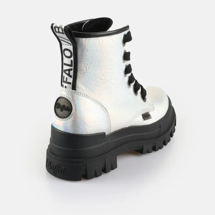 Aspha Lace Up Hi Warm 8211 Vegan Nappa 8211 Silver Silver Buffalo Boots and AnkleBoots Aspha Lace Up Hi Warm 8211 Vegan Nappa 8211 Silver Silver Buffalo Boots and AnkleBoots