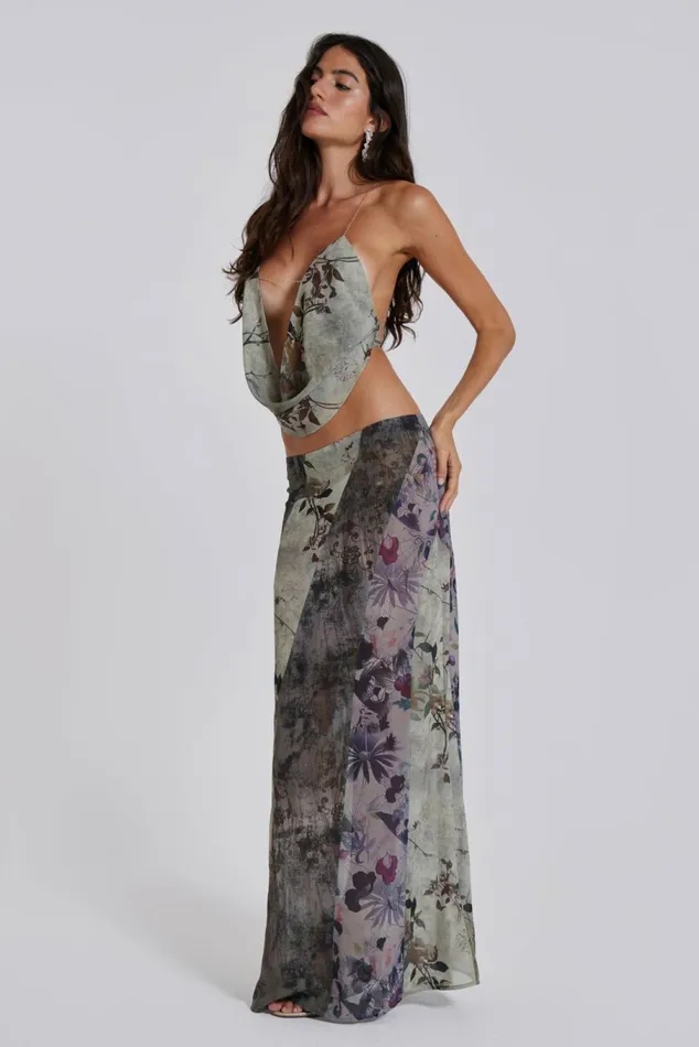 Asteria Panelled Maxi Skirt Brown Women Jaded London Skirts