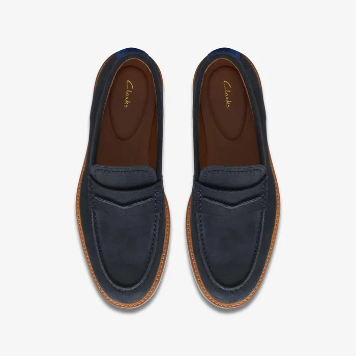 Atticus Slip Navy Suede Men Clarks Casual Dress Shoes