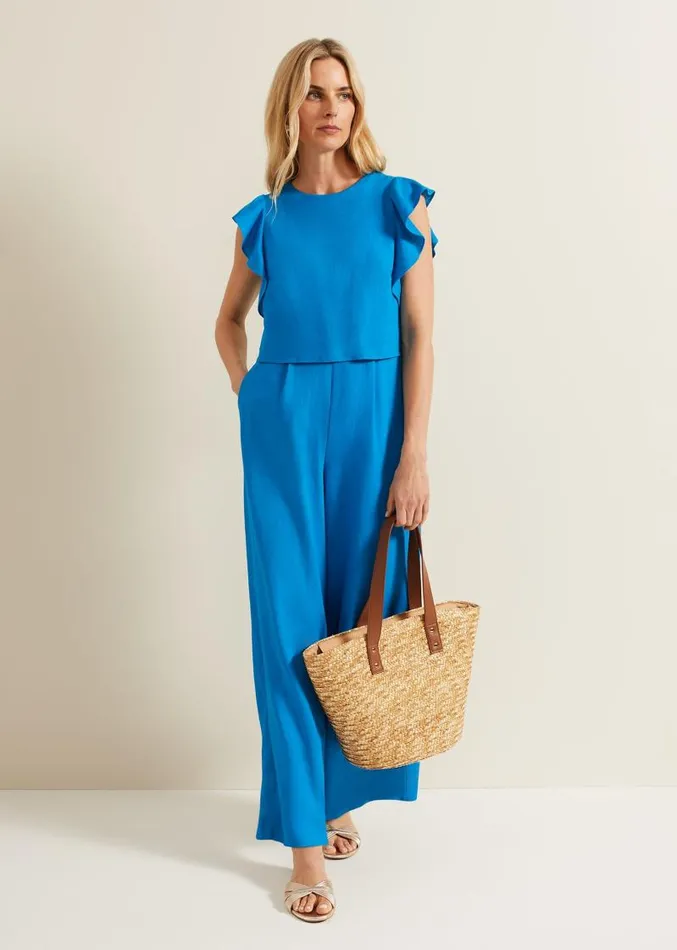 Aubrey Blue Linen Frill Jumpsuit Blue Women Phase Eight Jumpsuits