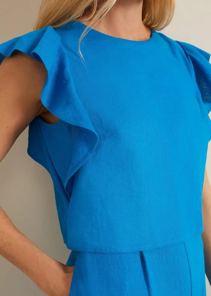 Aubrey Blue Linen Frill Jumpsuit Blue Women Phase Eight Jumpsuits