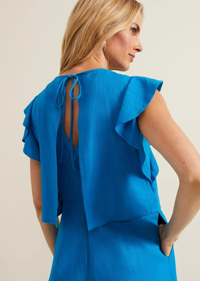 Aubrey Blue Linen Frill Jumpsuit Blue Women Phase Eight Jumpsuits