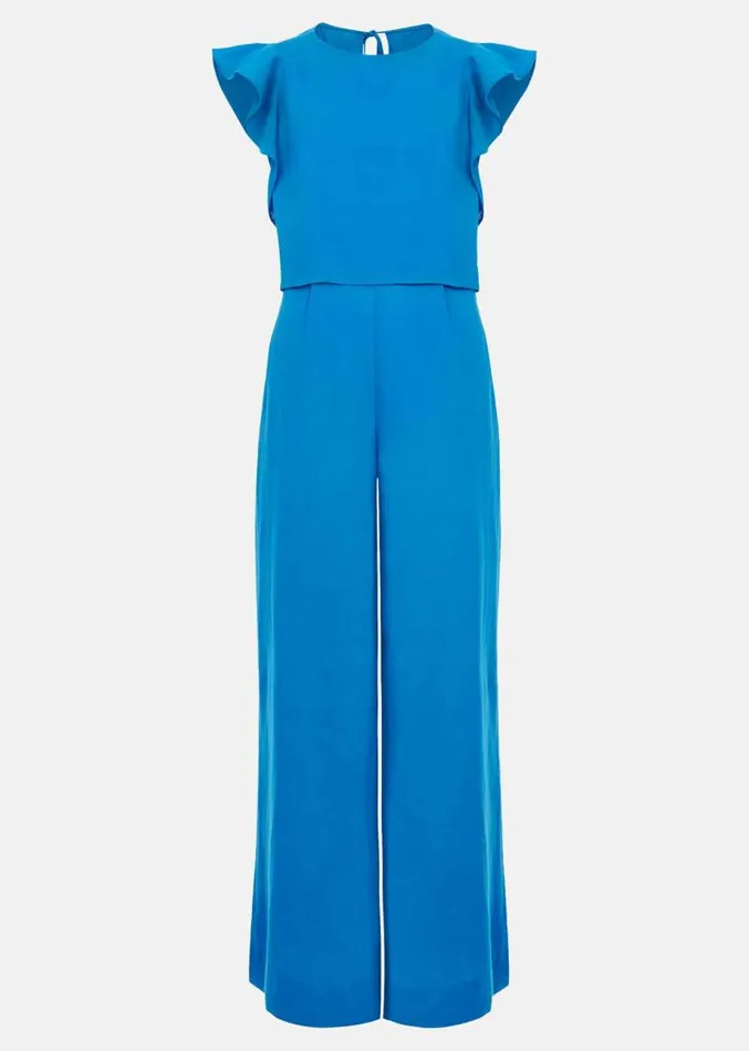 Aubrey Blue Linen Frill Jumpsuit Blue Women Phase Eight Jumpsuits