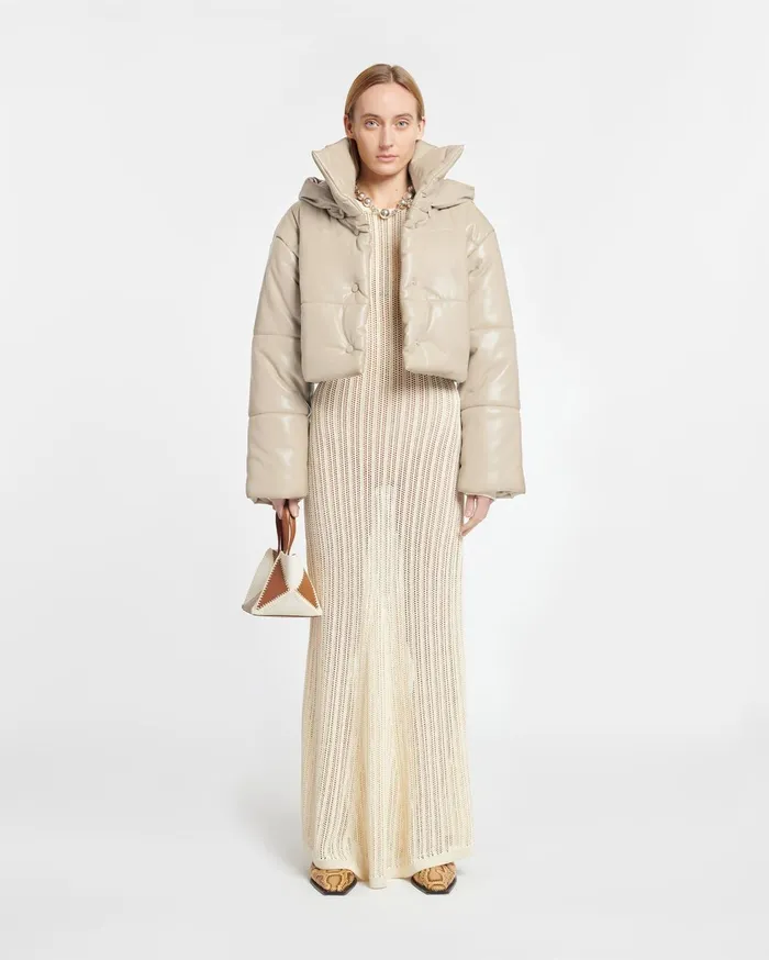 Aveline Cropped Okobor AltLeather Puffer Jacket Ashy Taupe Women Nanushka Jackets and Blazers