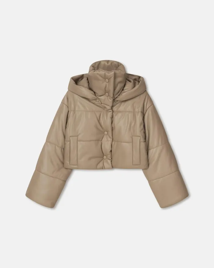 Aveline Cropped Okobor AltLeather Puffer Jacket Ashy Taupe Women Nanushka Jackets and Blazers