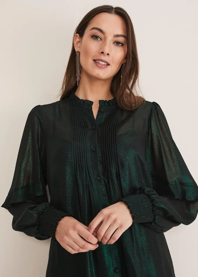Avis Foil VNeck Blouse Green Women Phase Eight Shirts and Blouses