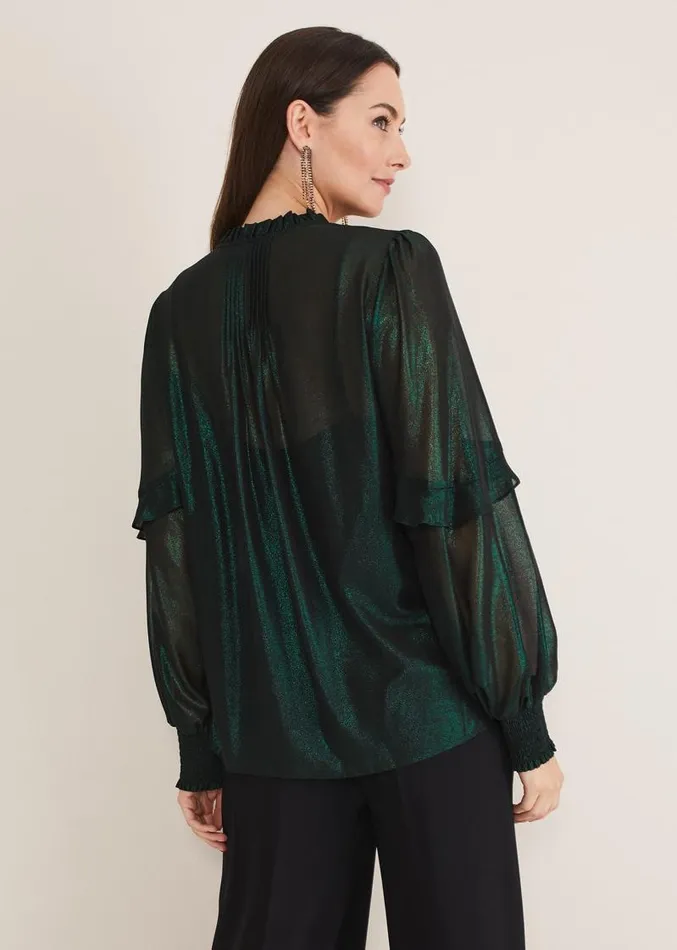 Avis Foil VNeck Blouse Green Women Phase Eight Shirts and Blouses