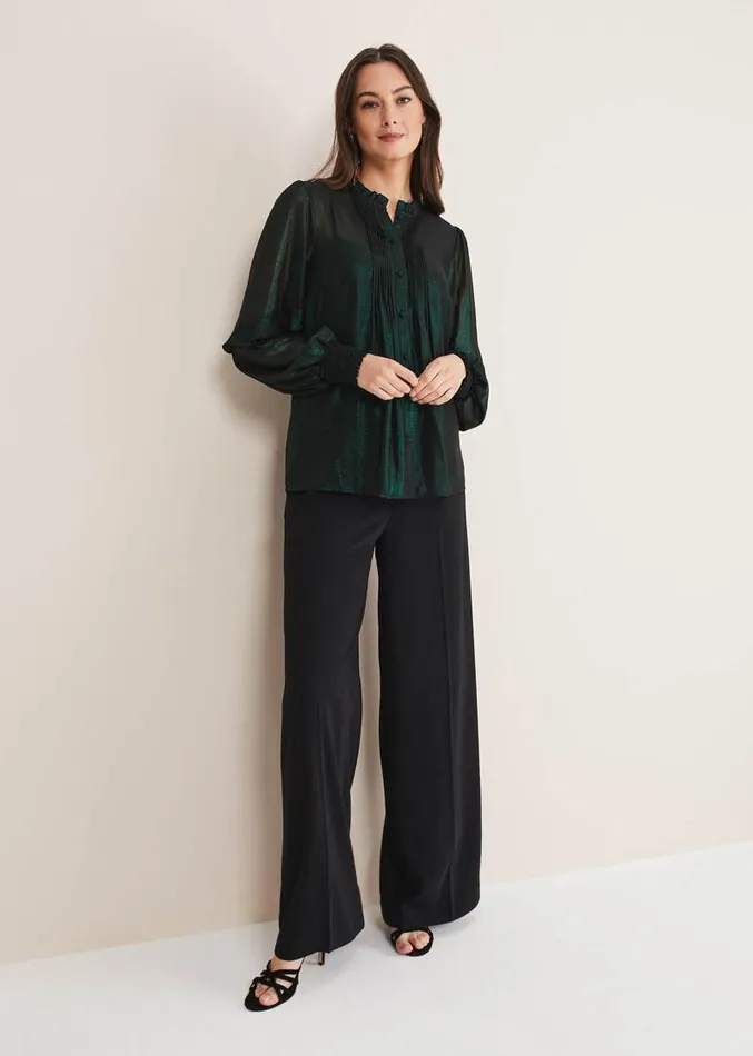 Avis Foil VNeck Blouse Green Women Phase Eight Shirts and Blouses