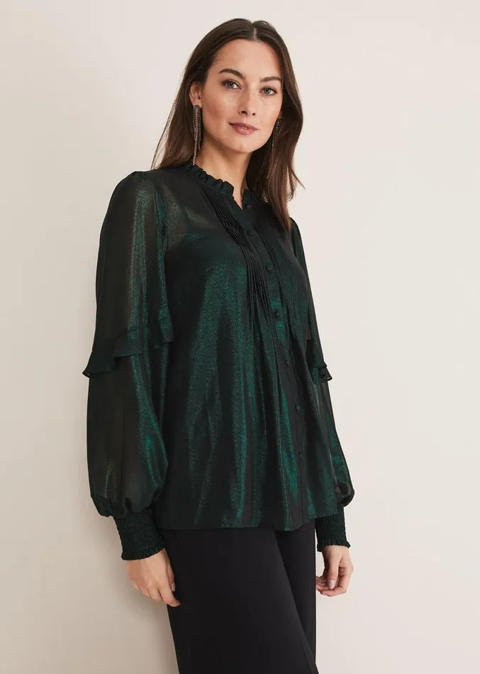 Avis Foil VNeck Blouse Green Women Phase Eight Shirts and Blouses