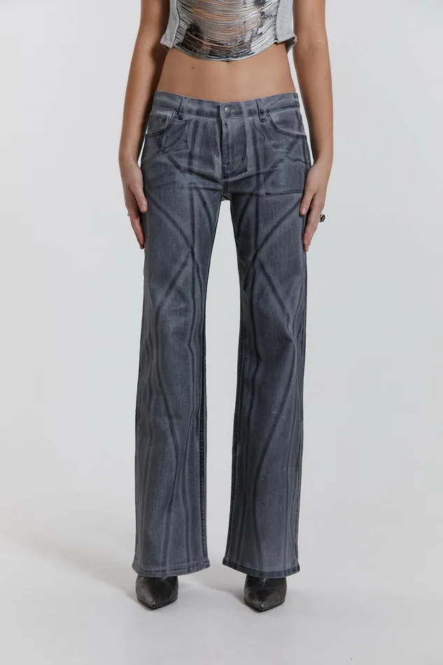 Axel Hand Painted Denim Straight Leg Jeans Grey Women Jaded London Jeans