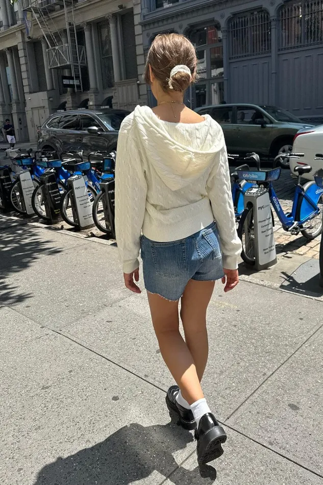 Ayla Cable Knit Hoodie Ivory Women Brandy Melville Sweaters