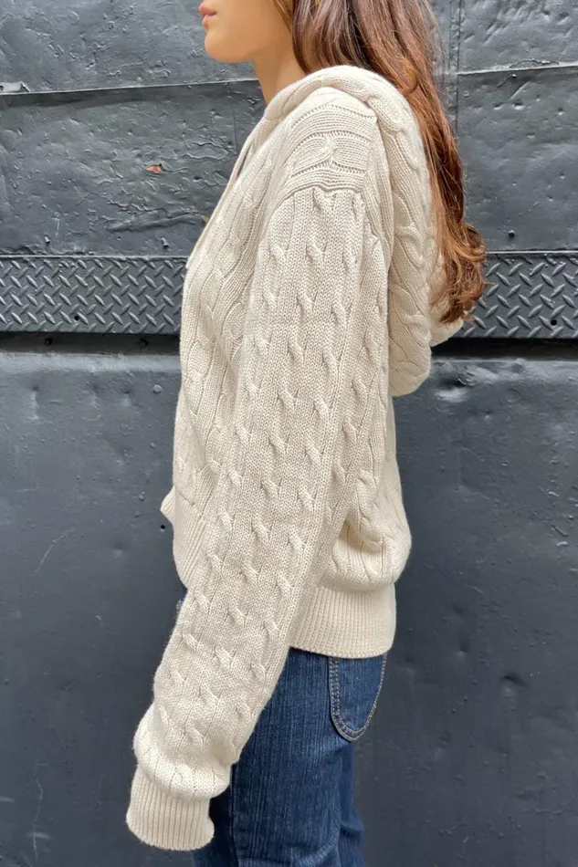 Ayla Cable Knit ZipUp Sweater Cream Women Brandy Melville Sweaters