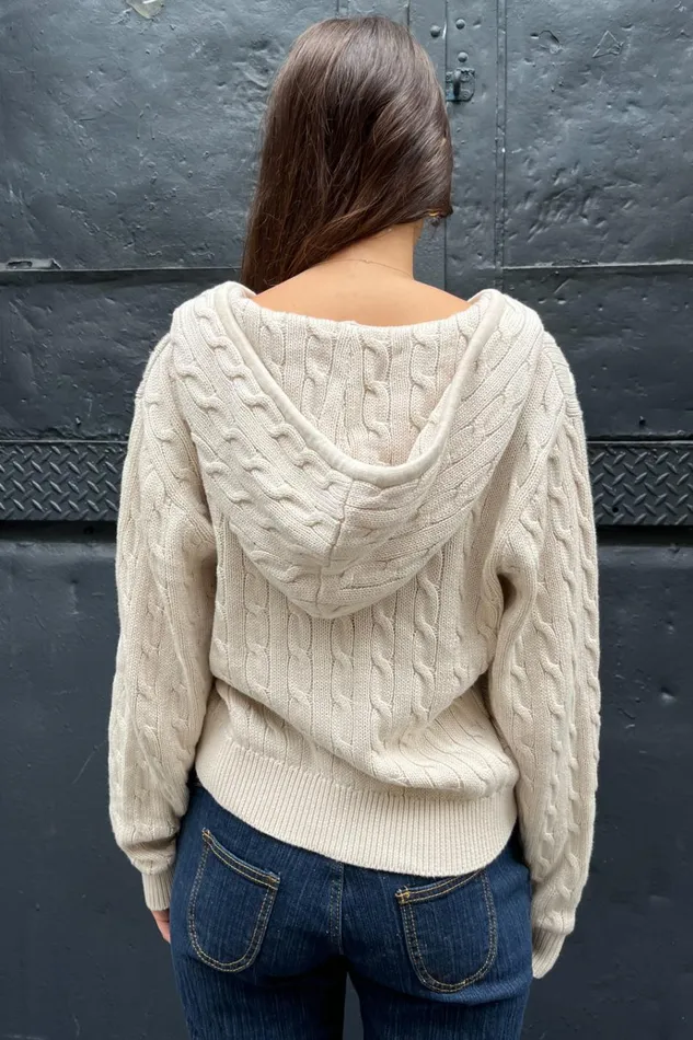 Ayla Cable Knit ZipUp Sweater Cream Women Brandy Melville Sweaters