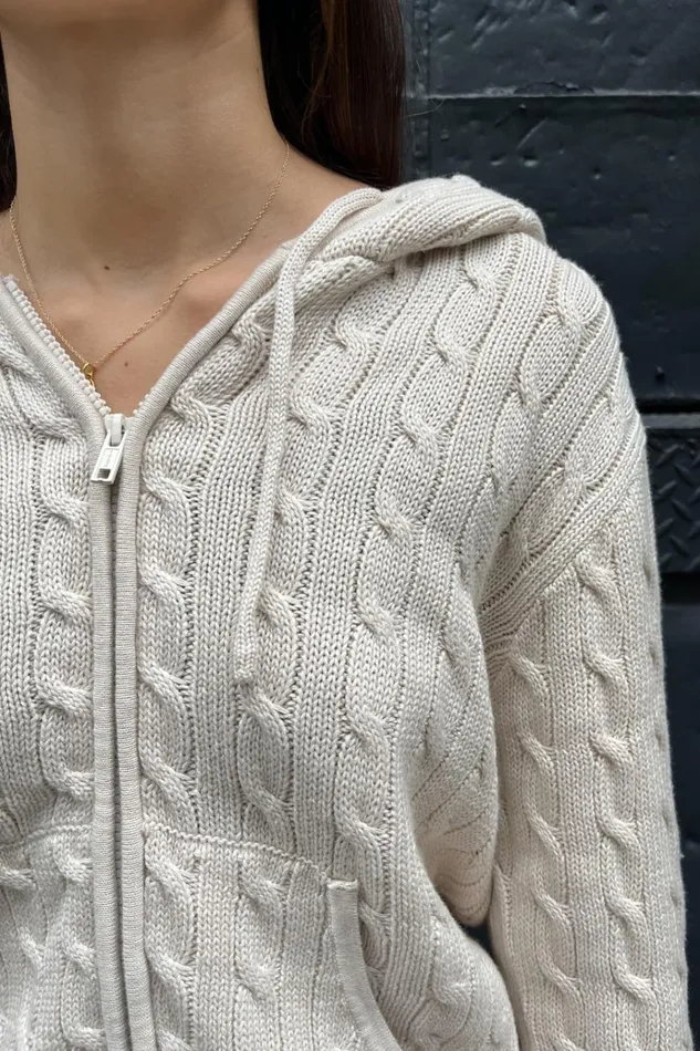 Ayla Cable Knit ZipUp Sweater Cream Women Brandy Melville Sweaters