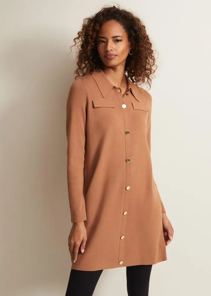 Azealia Fine Knit Tunic Mini Dress Camel Women Phase Eight Dresses