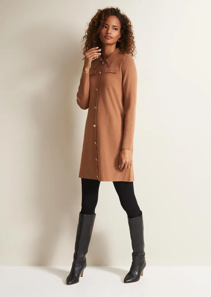 Azealia Fine Knit Tunic Mini Dress Camel Women Phase Eight Dresses