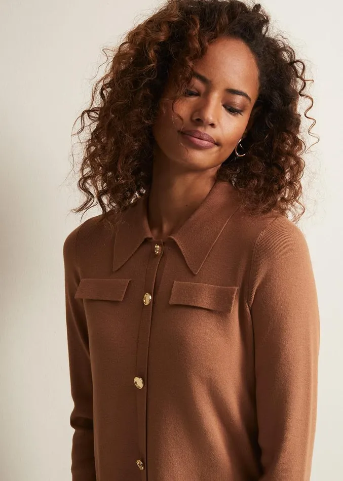 Azealia Fine Knit Tunic Mini Dress Camel Women Phase Eight Dresses