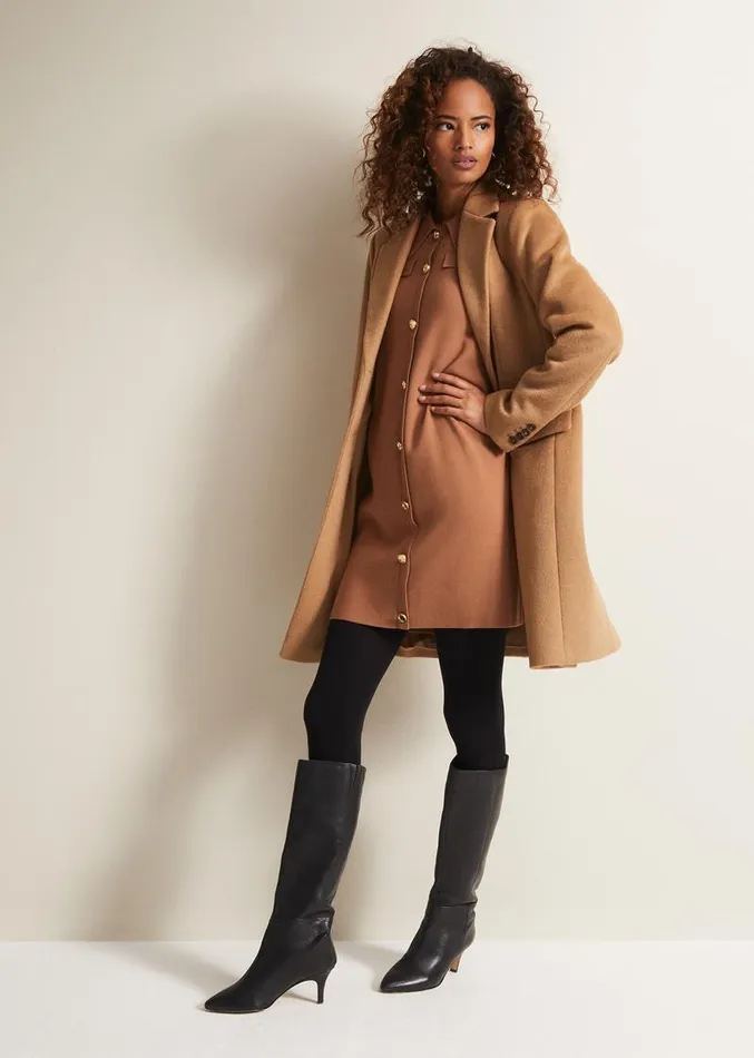 Azealia Fine Knit Tunic Mini Dress Camel Women Phase Eight Dresses