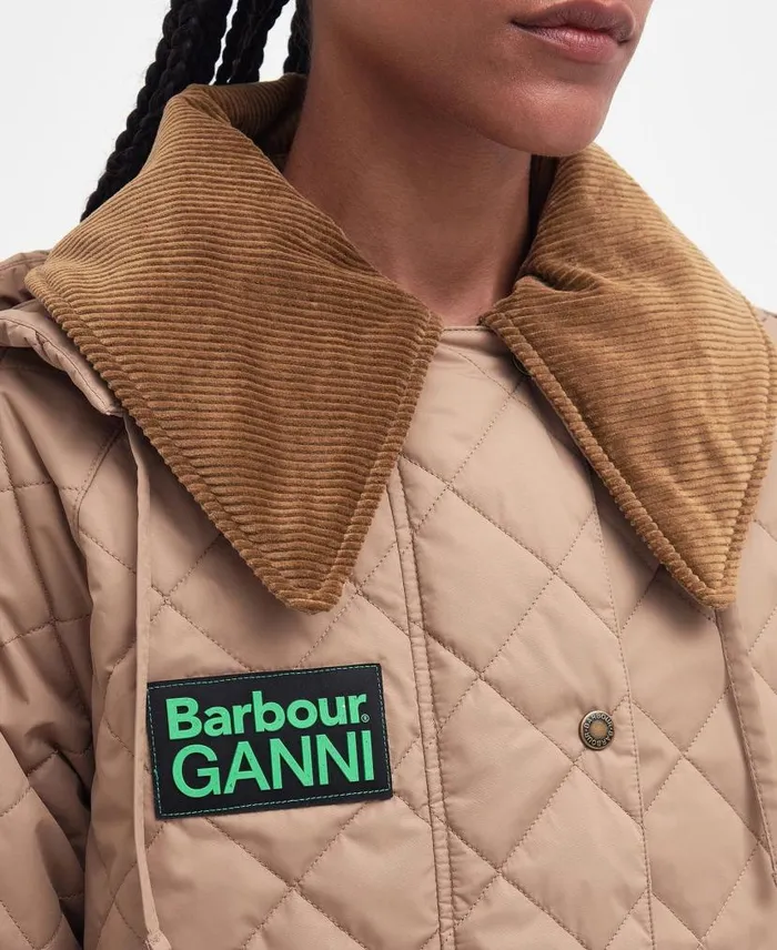 Barbour X GANNI Burghley Quilted Jacket Honeylight Trenchclassic Women Barbour Trench Coats
