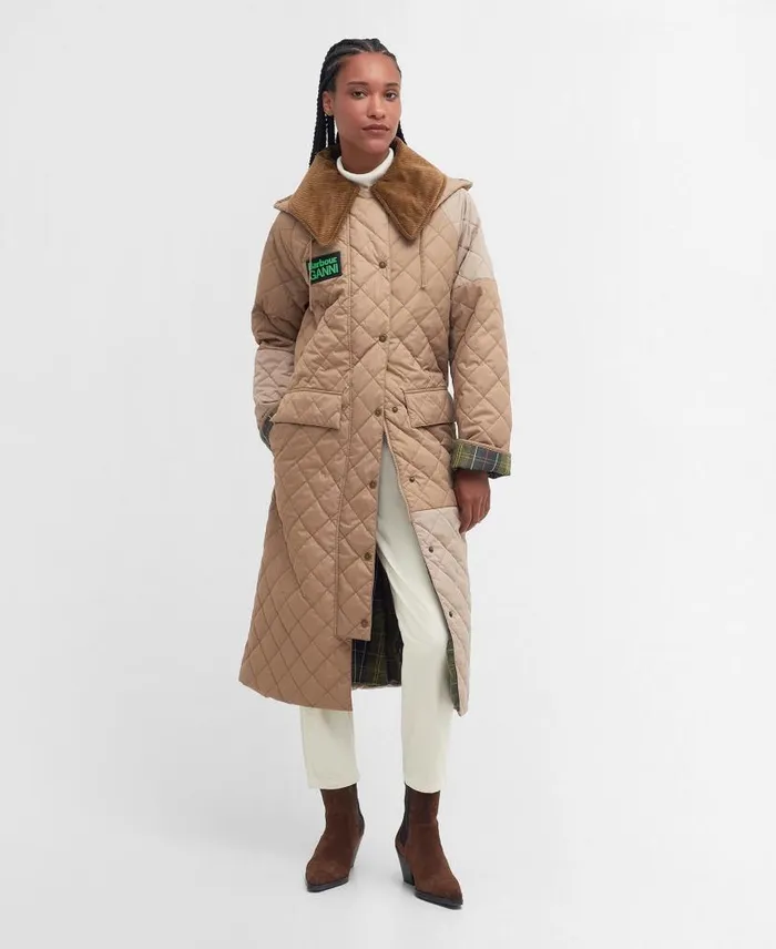 Barbour X GANNI Burghley Quilted Jacket Honeylight Trenchclassic Women Barbour Trench Coats