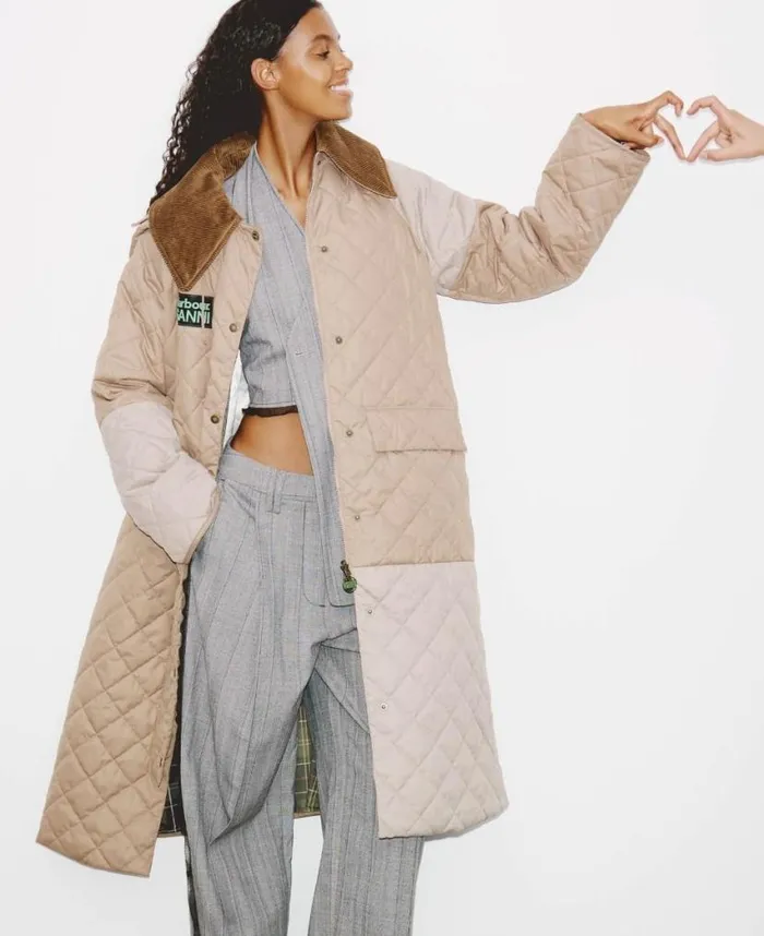 Barbour X GANNI Burghley Quilted Jacket Honeylight Trenchclassic Women Barbour Trench Coats