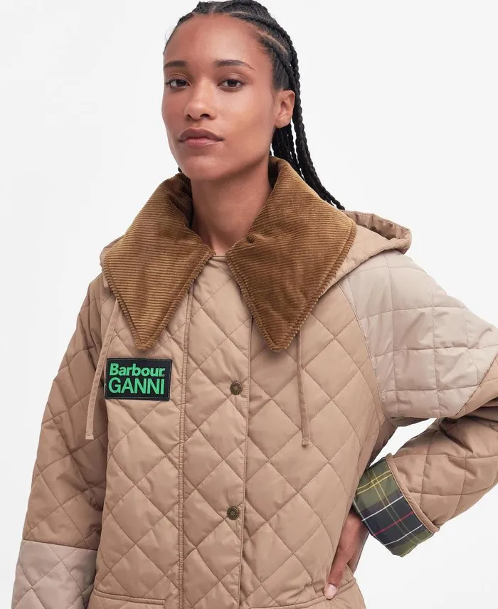 Barbour X GANNI Burghley Quilted Jacket Honeylight Trenchclassic Women Barbour Trench Coats