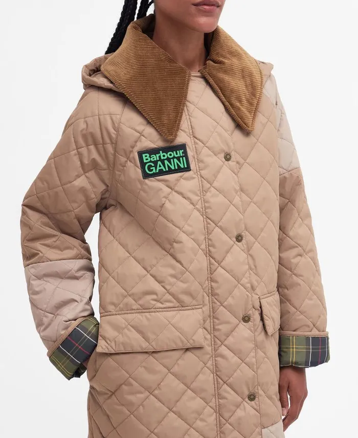 Barbour X GANNI Burghley Quilted Jacket Honeylight Trenchclassic Women Barbour Trench Coats