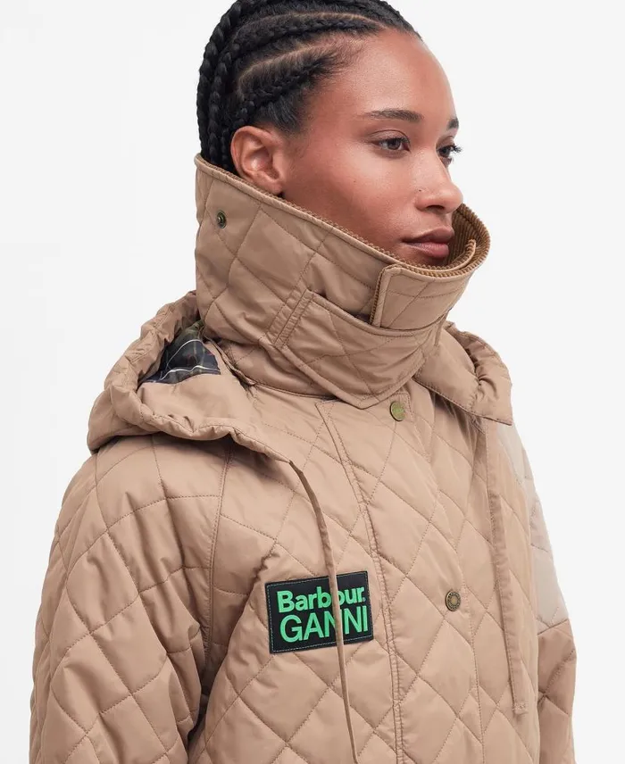 Barbour X GANNI Burghley Quilted Jacket Honeylight Trenchclassic Women Barbour Trench Coats