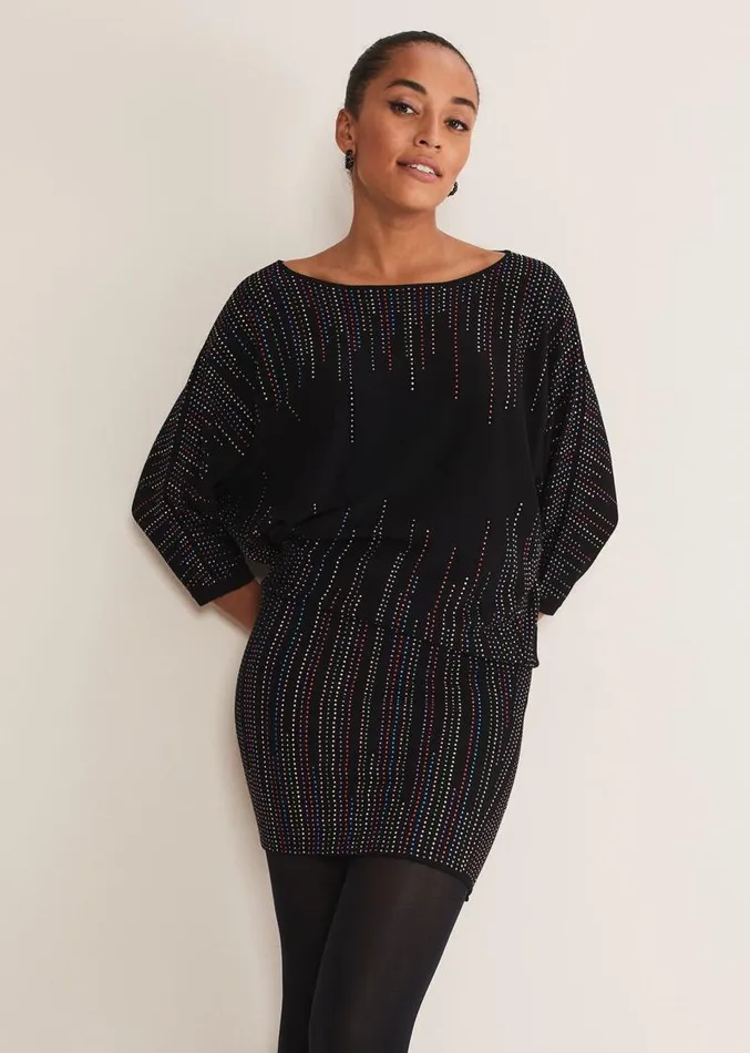 Becca Batwing Knitted Dress Blackmulti Women Phase Eight Dresses