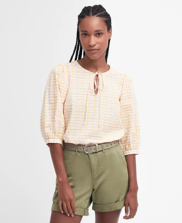 Belmont Gingham Blouse Mallow Pink Check Women Barbour Shirts and Blouses