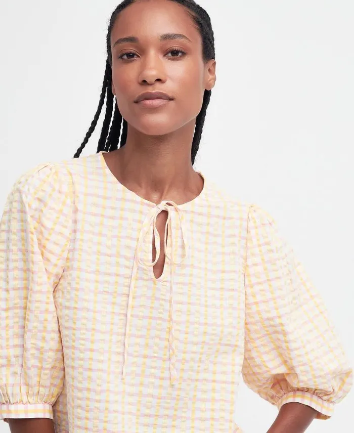 Belmont Gingham Blouse Mallow Pink Check Women Barbour Shirts and Blouses