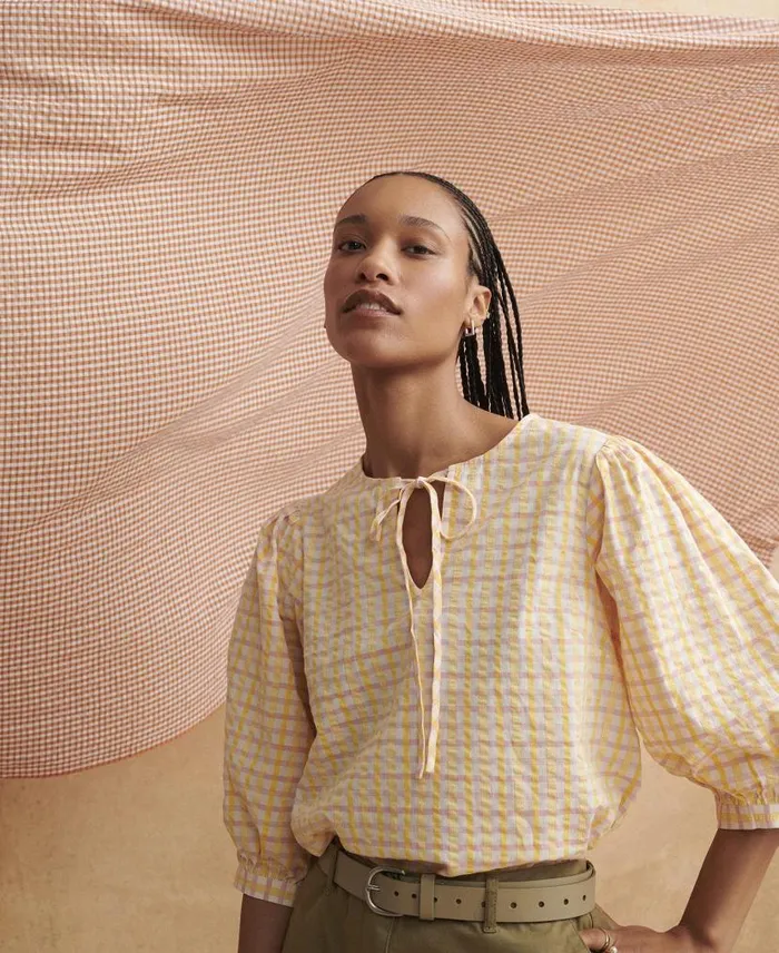 Belmont Gingham Blouse Mallow Pink Check Women Barbour Shirts and Blouses