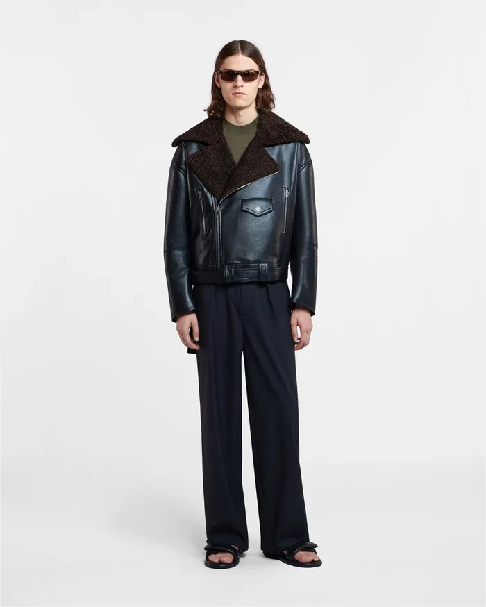 Berti Regenerated Leather Jacket Black Brown Men Nanushka Outerwear and Jackets