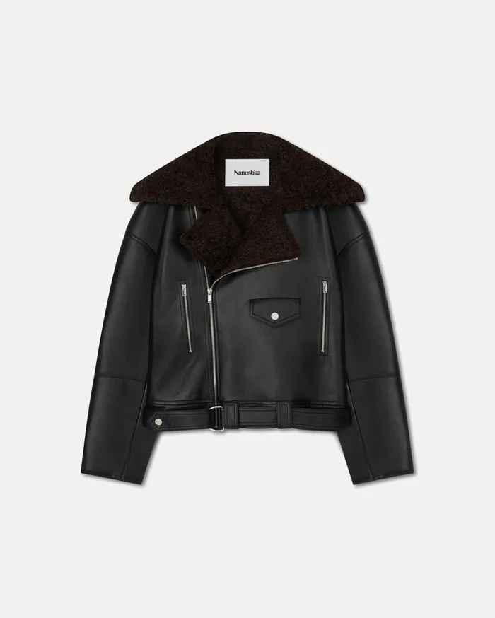 Berti Regenerated Leather Jacket Black Brown Men Nanushka Outerwear and Jackets