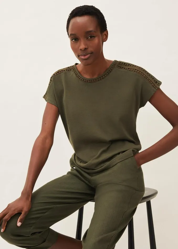 Billie Lace Trim Top Khaki Women Phase Eight Tops and TShirts