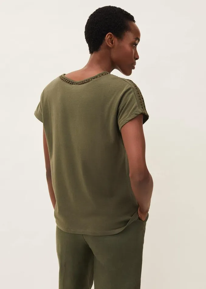 Billie Lace Trim Top Khaki Women Phase Eight Tops and TShirts