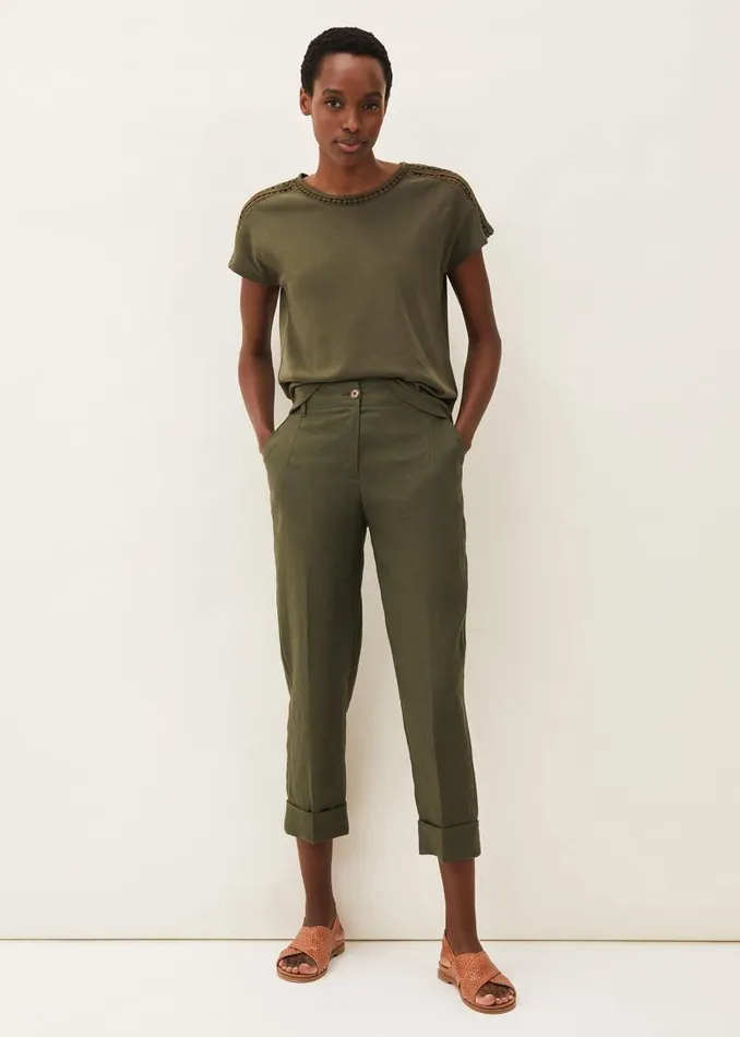Billie Lace Trim Top Khaki Women Phase Eight Tops and TShirts