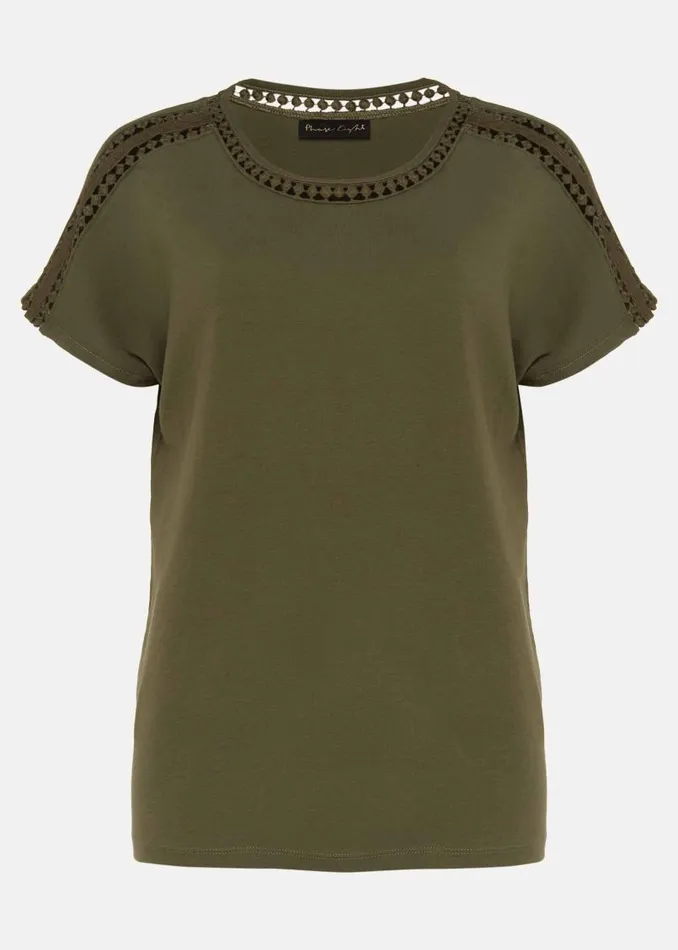 Billie Lace Trim Top Khaki Women Phase Eight Tops and TShirts