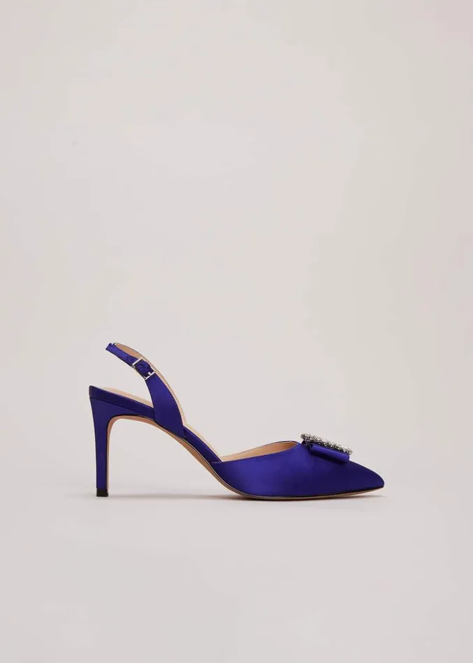 Blue Satin Embellished Slingback Heels Blue Women Phase Eight Occasion Shoes