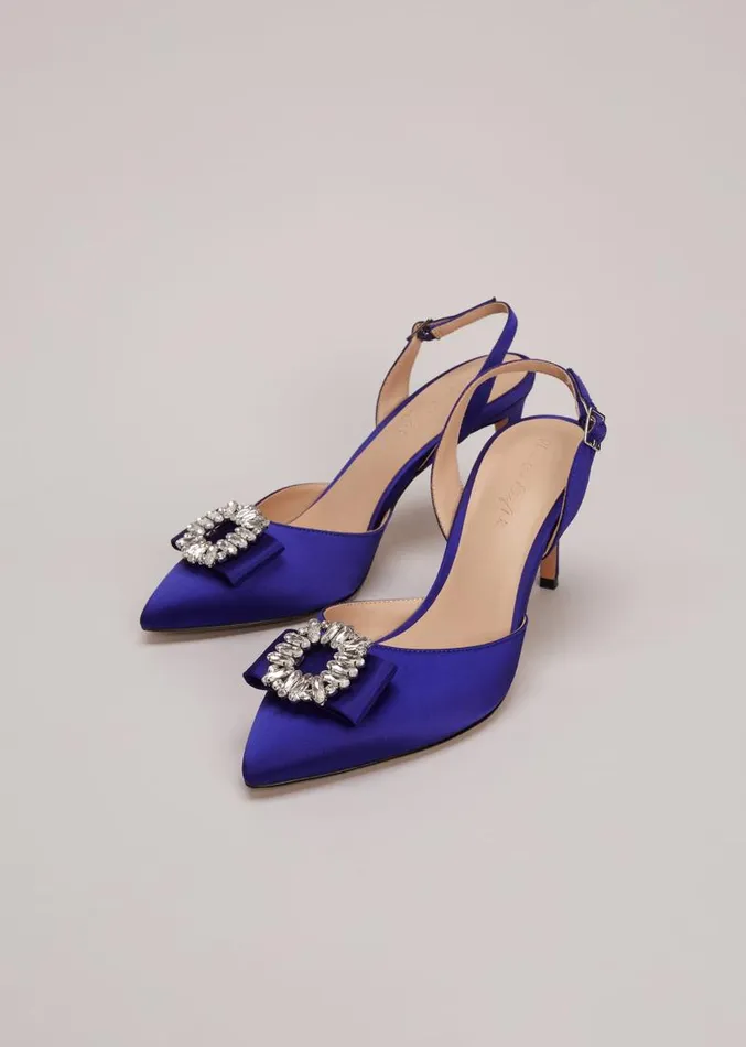 Blue Satin Embellished Slingback Heels Blue Women Phase Eight Occasion Shoes