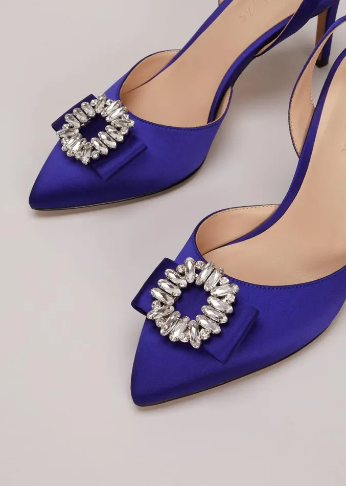 Blue Satin Embellished Slingback Heels Blue Women Phase Eight Occasion Shoes