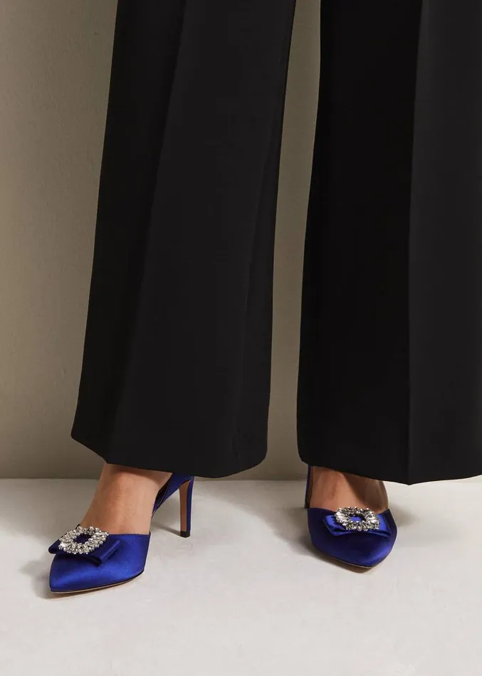Blue Satin Embellished Slingback Heels Blue Women Phase Eight Occasion Shoes