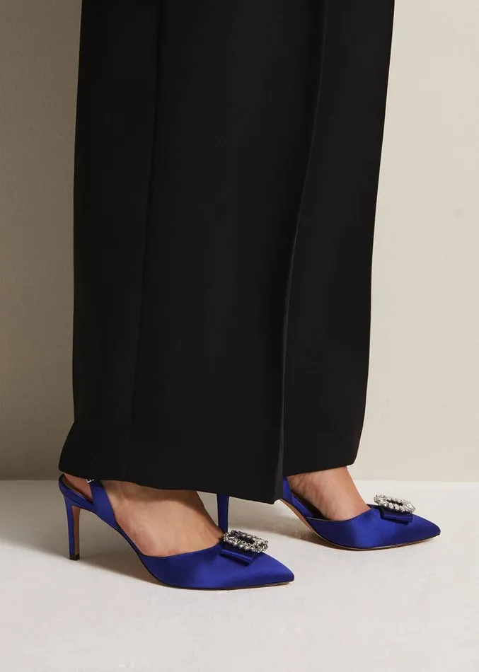 Blue Satin Embellished Slingback Heels Blue Women Phase Eight Occasion Shoes