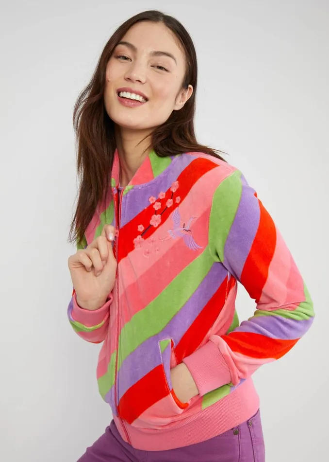 Blutsgeschwister Blouson Velvet Harmony Bomber Pink Women Sweatshirts and Hoodies