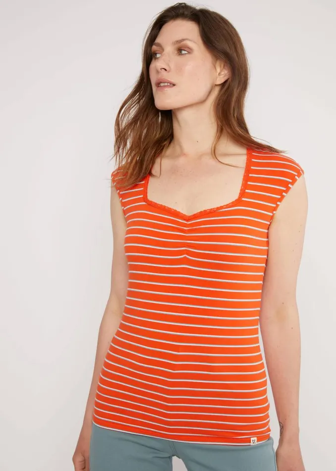 Blutsgeschwister Breton Shirt Let Romance Rule Orange Women Tops