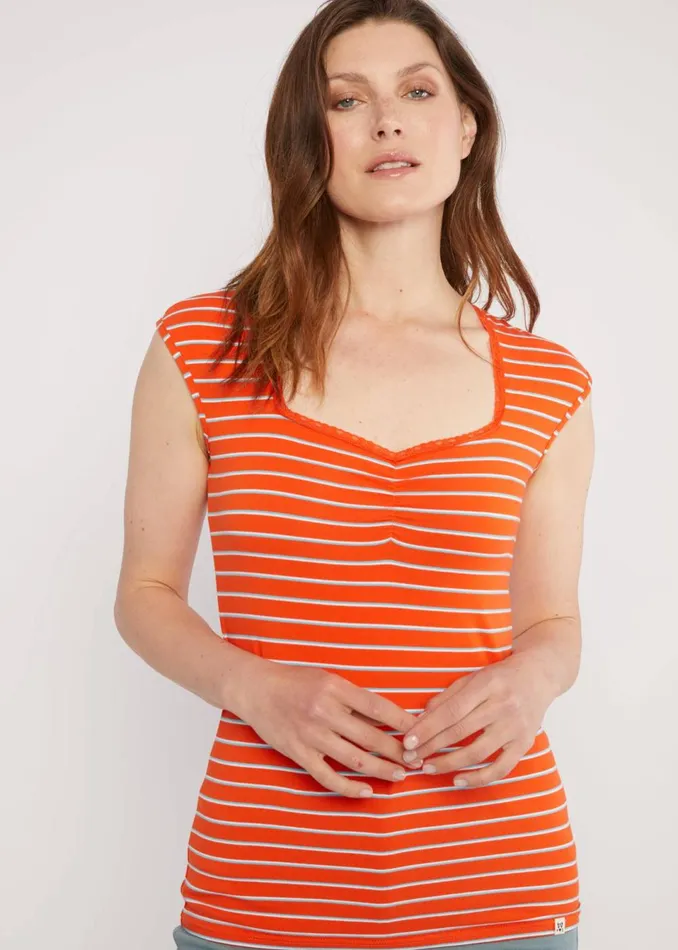 Blutsgeschwister Breton Shirt Let Romance Rule Orange Women Tops