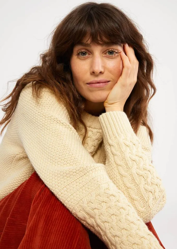 Blutsgeschwister Knitted Jumper All About Aran White Women Knitted Jumpers