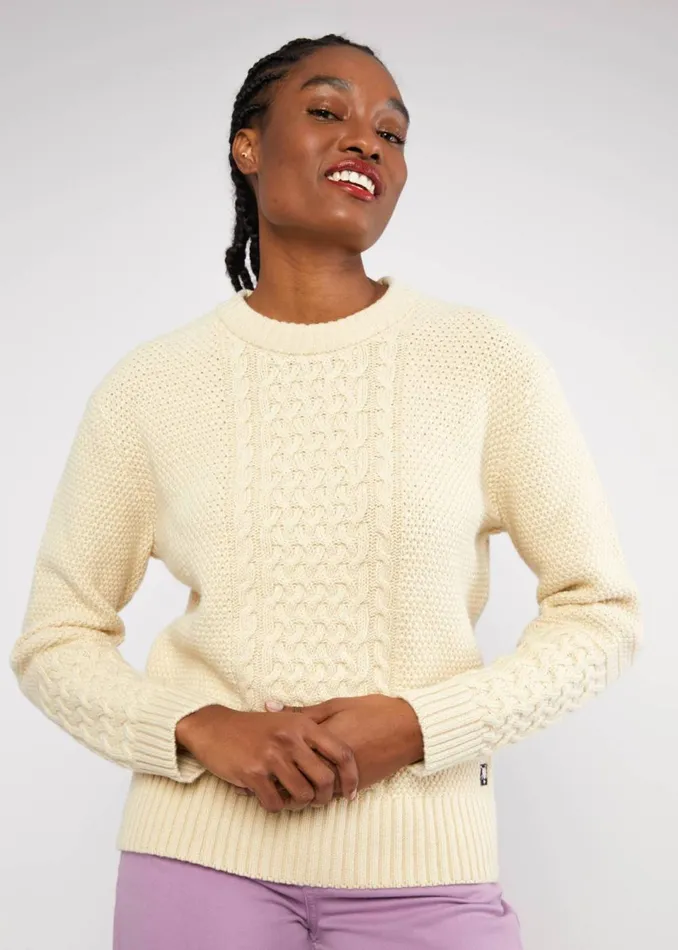 Blutsgeschwister Knitted Jumper All About Aran White Women Knitted Jumpers